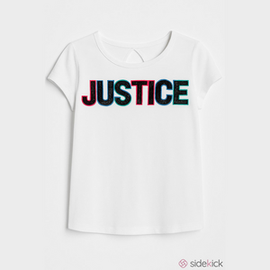 Girls Justice White Black Logo Glitter Graphic Tee XL